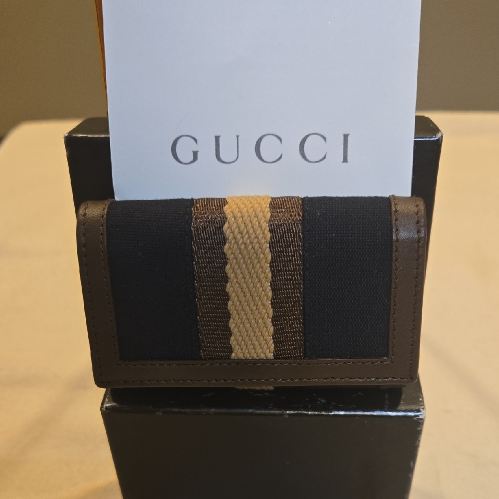 Gucci Sherry Black and Tan Key And Card Holder
